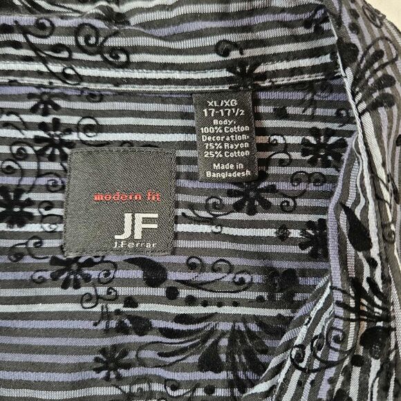 J. Ferrar Long Sleeve Button Up Shirt Mens Sz XL (17.5) Gray Flowers 100% Cotton - Picture 3 of 9